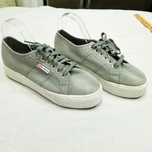 Superga‎ Womens Platform Shoes Gray Low Top Canvas Sneaker Skater Hipster 41.5